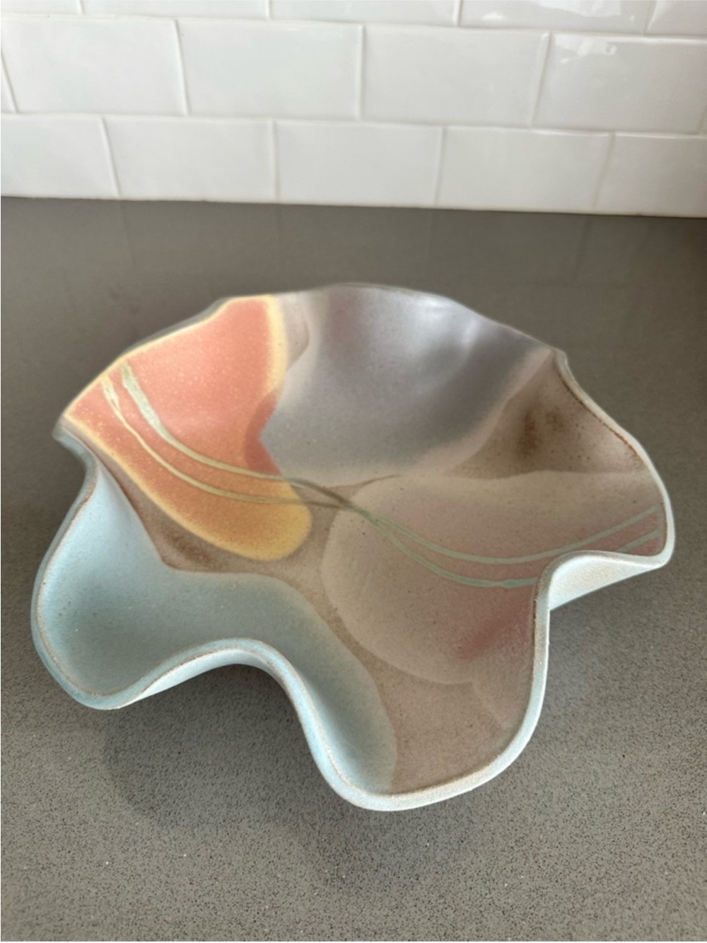1980s Carol McFarlan Postmodern Ceramic Stoneware Centerpiece Bowl 12" SIGNED